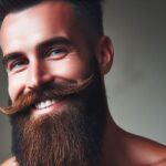 A man with a well-groomed beard smiling and holding a bottle of beard oil 2 barba